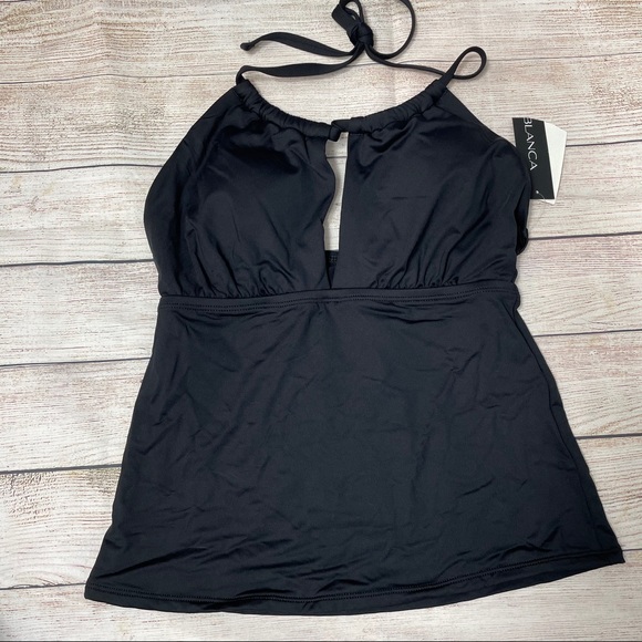 LA BLANCA | missy keyhole black halter tankini top - Picture 2 of 7